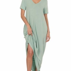 Dusty Green V-Neck Maxi Dress